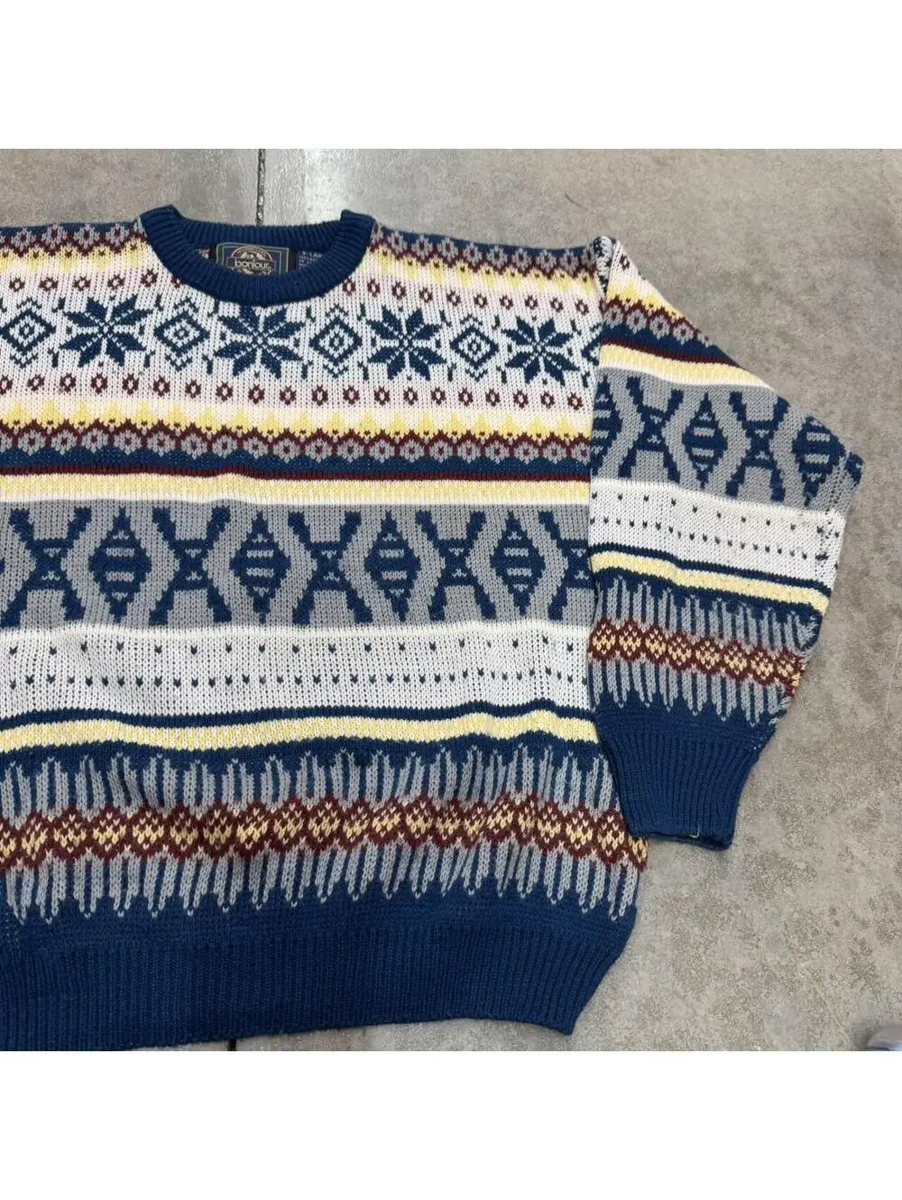 vintage bonjour white navy and yellow striped knit sweater size xl